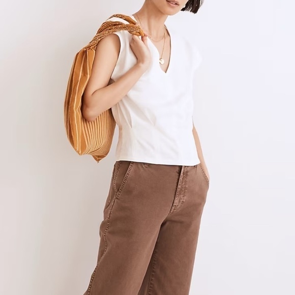 Madewell Organic Cotton V Neck Fitted Tee Shirt NF432 Ivory XXS - Picture 2 of 6